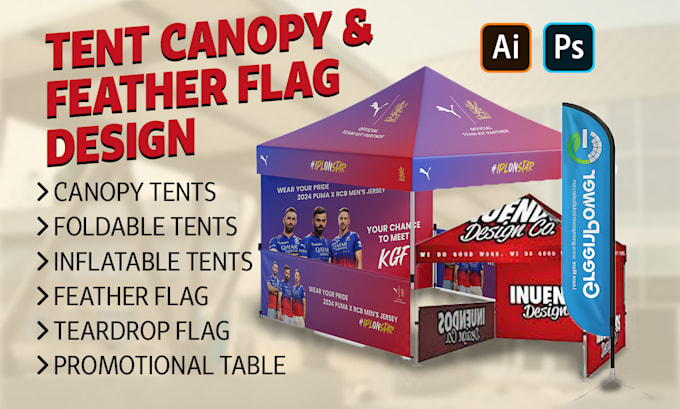 design catchy roll up banner, canopy tent, feather flag and table cover