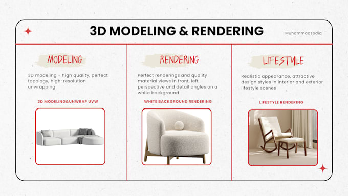 3d furniture modeling and rendering, lifestyle rendering