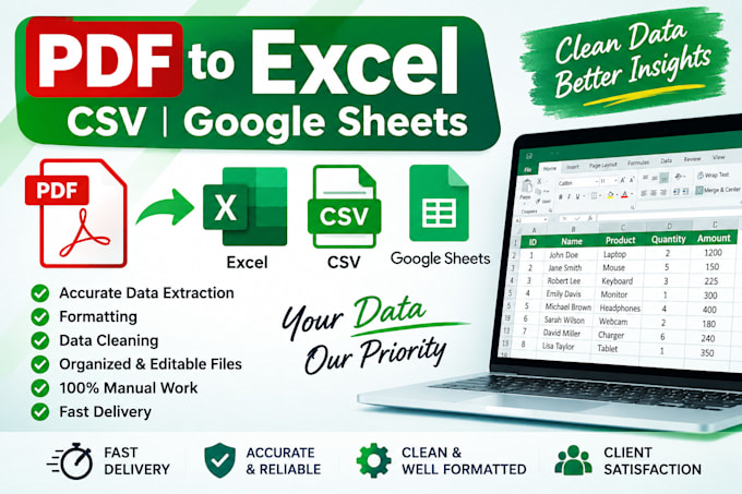 convert PDF to excel, CSV, or google sheets