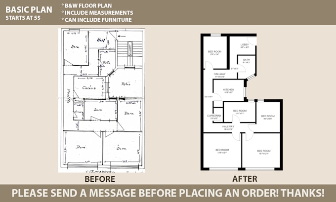 redraw floor plan for real estate agent
