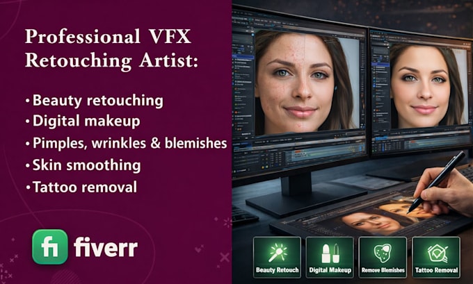 do vfx beauty retouching, digital makeup for film and video