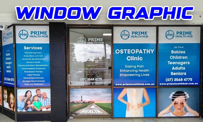 design amazing window graphics, shop front sign, decal store front, signage