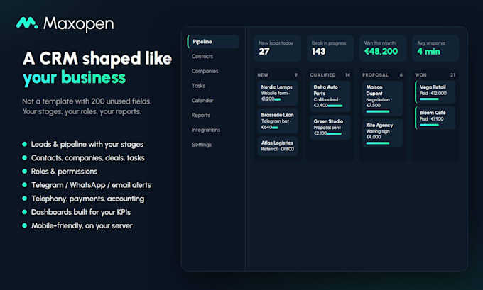 develop a custom CRM system on laravel, node js and react