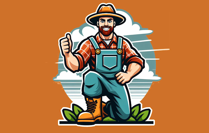 design creative farmer mascot logo with express delivery