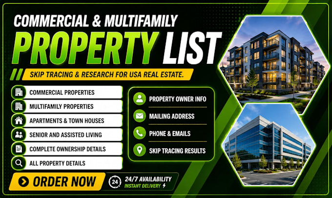 provide commercial and multifamily property list with skip tracing