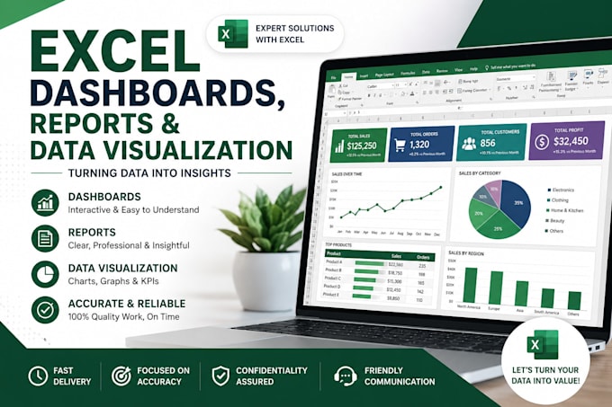 create excel dashboards, reports and data visualization