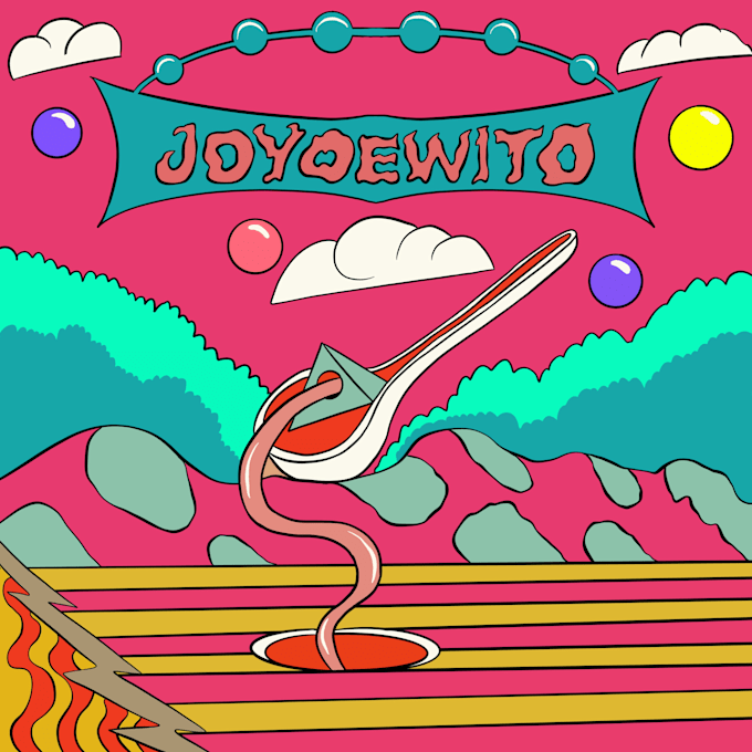 create colorful hand drawn psychedelic retro illustration