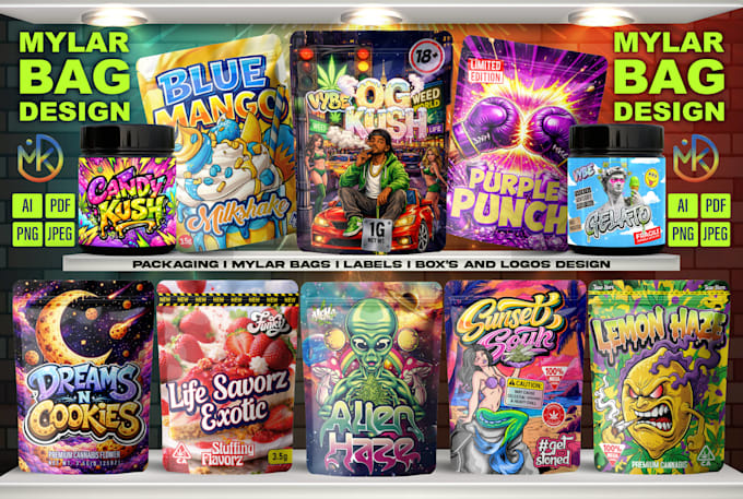 design premium weed pouch, cbd packaging, mylar bag design