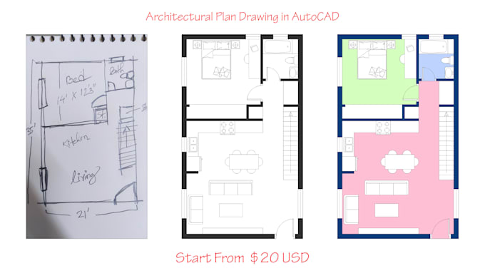 draw architectural floor plan and section elevation in autocad, 2d house plan