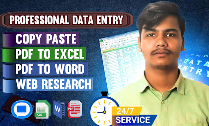 do data entry, pdf to excel or word and copy paste within 24 hours