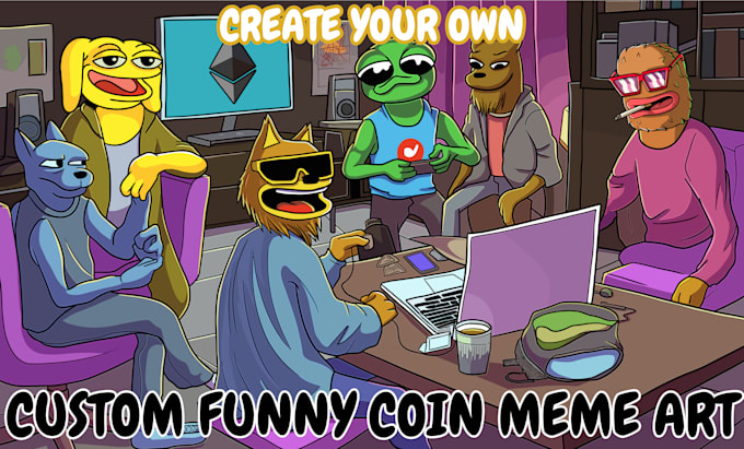 draw custom funny crypto meme coin art for your memecoin website, social media