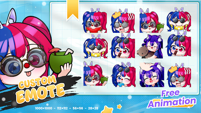 draw twitch emotes, chibi emotes, animated emotes, vtuber for stream