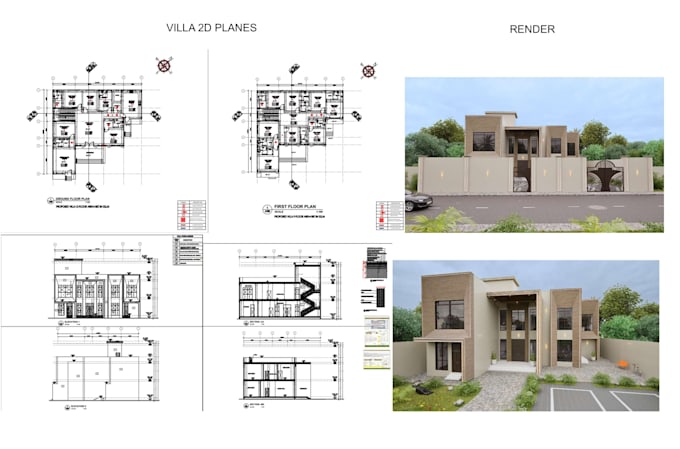 do architectural 2d drawings in autocad and 3d rendering