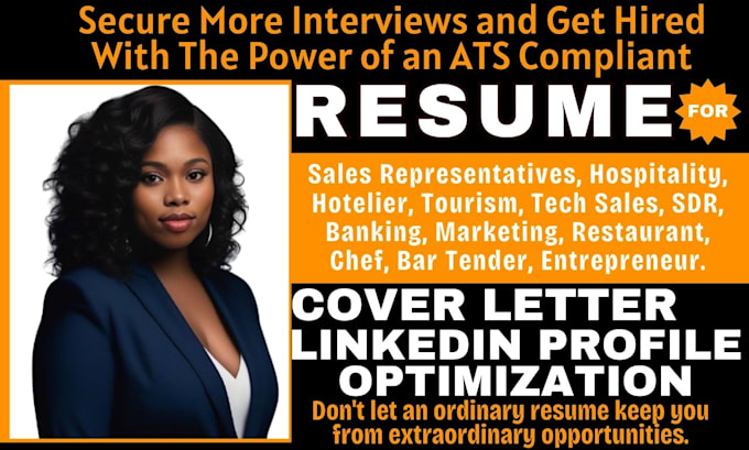 write hospitality, tourism, marketing, banking, sdr, resume and cover letter