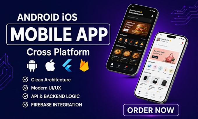 develop and redesign android, ios flutter apps with firebase, API integration