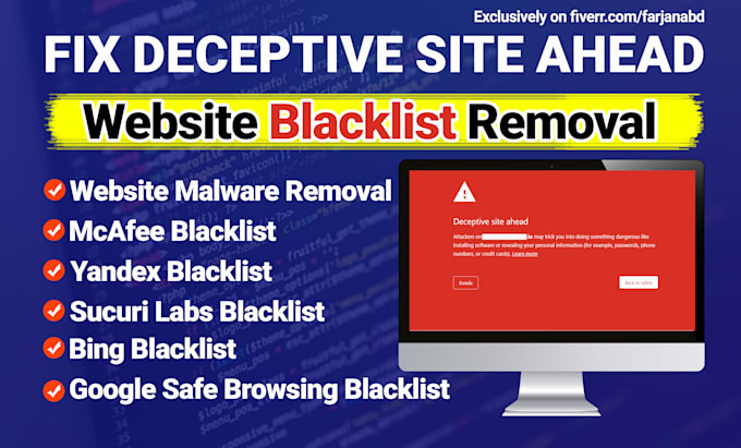 remove google, mcafee, bing blacklist deceptive warning from your domain