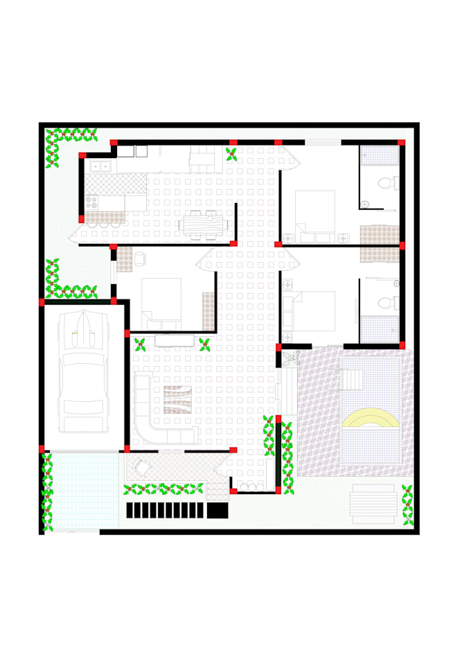 amazing and comfortable bungalow 2d design to fulfill