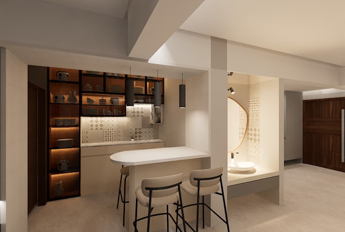 do 3d modeling, rendering of interior space