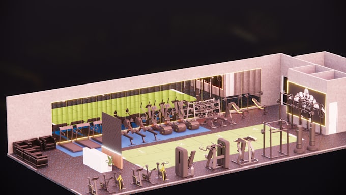 design 3d gym interior and layout with a video walkthrough