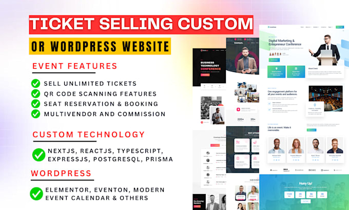 create ticket selling custom or wordpress event website