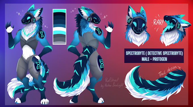 draw professional protogen reference sheet, fursona