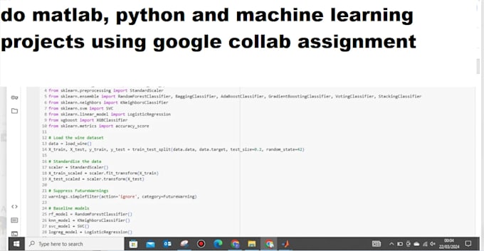 do matlab, python and machine learning projects using google collab assignment