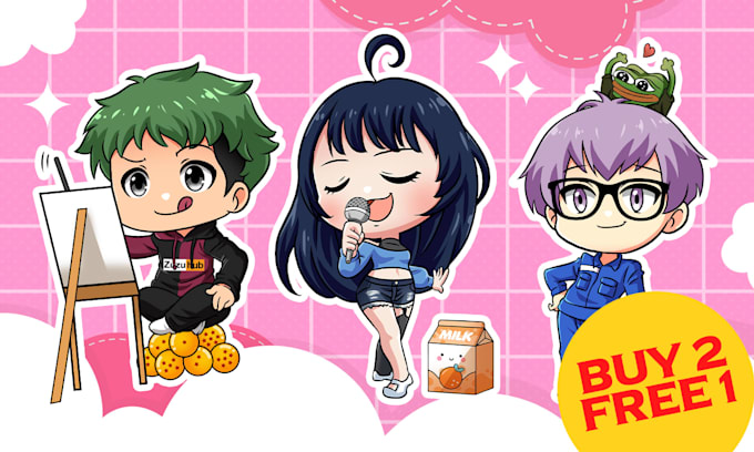 draw cute chibi character for anime pfp, chibi vtuber, pet and character art