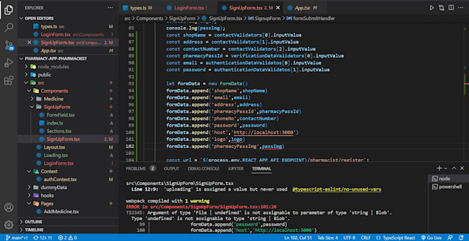 build your web page with HTML, CSS, js, react and nodejs express