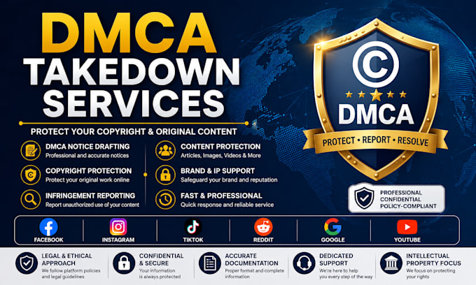 draft and submit professional dmca takedown notices for copyright infringement
