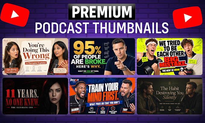 Design youtube thumbnail for podcast, interviews and talk shows channel ...