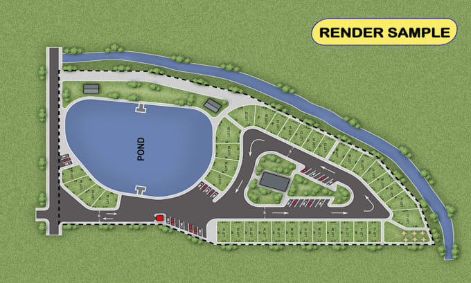 render site plan, campsite, golf club, real estate property