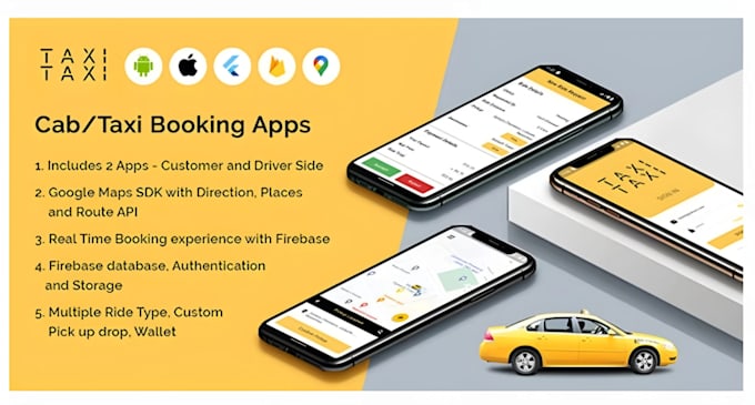 develop a flutter taxi booking app for android and ios