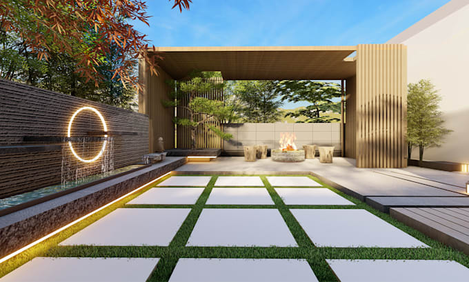 do outdoor backyard landscape design, garden, pool as architect