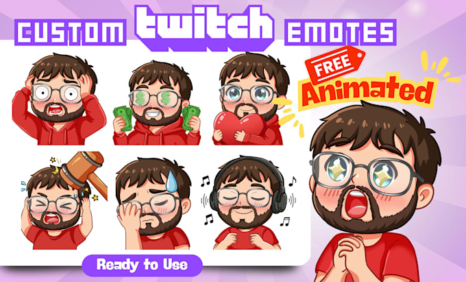 draw twitch emotes, chibi emotes, animated emotes, badges