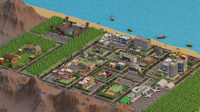 model 3d buildings and 3d props, game art, hypercasual art  in blender