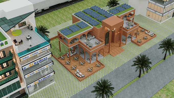 design commercial building exterior and interior with realistic render