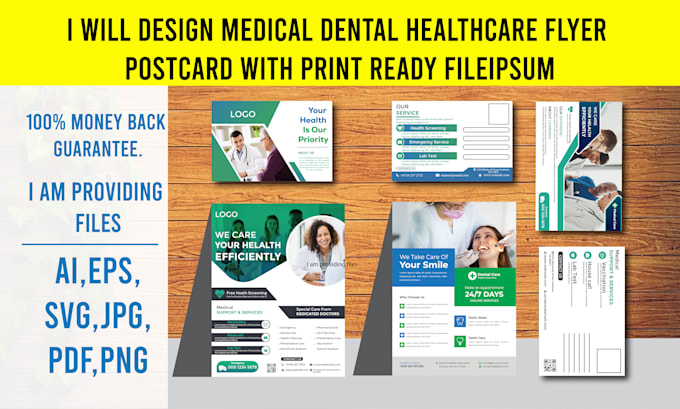 design medical dental healthcare flyer postcard with print ready file