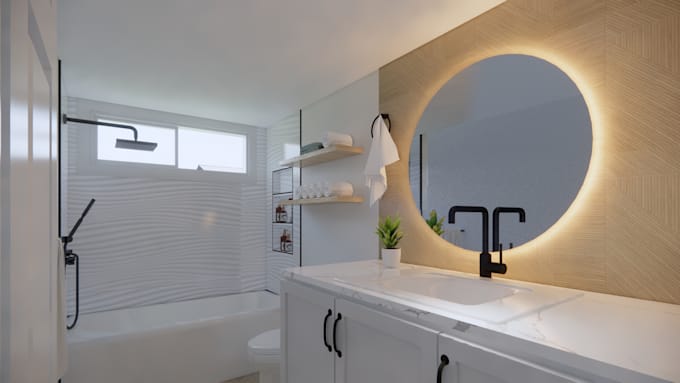 create 3d rendering bathroom design by sketchup
