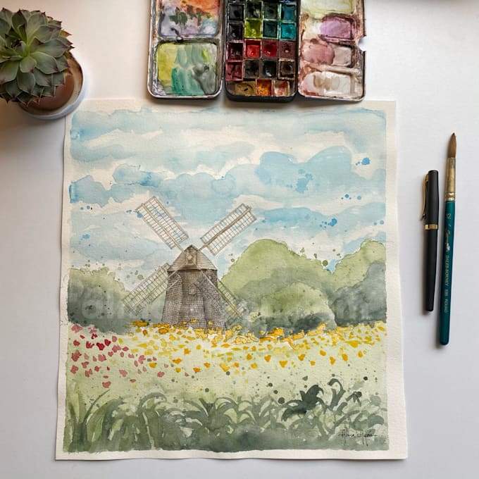 handmade watercolor painting on paper