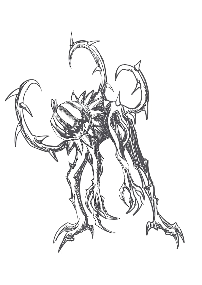 draw monster or fantasy creature in sketch illustration