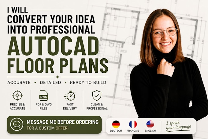 convert your idea into professional autocad floor plans and elevations