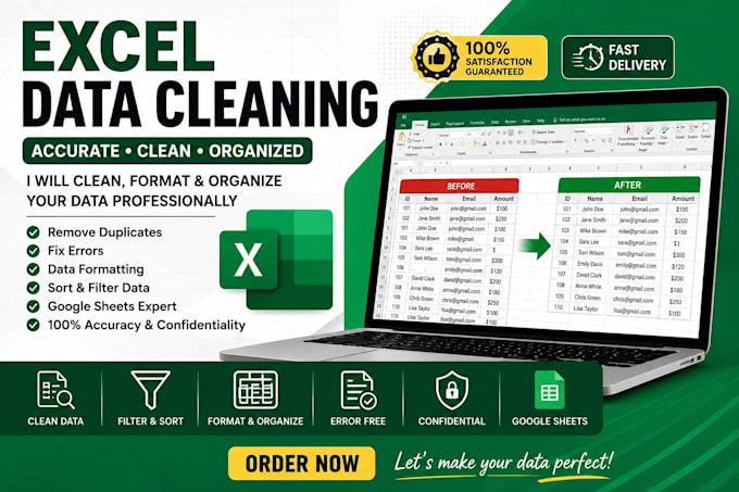 clean, format, organize and fix excel or google sheets data