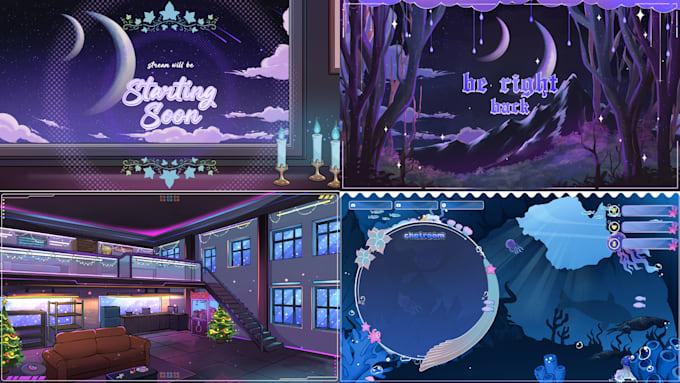 design animated stream overlay vtuber anime style for twitch, kick, youtube