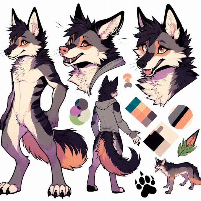 Draw furry art style fursona reference sheet vtuber illustration anthro