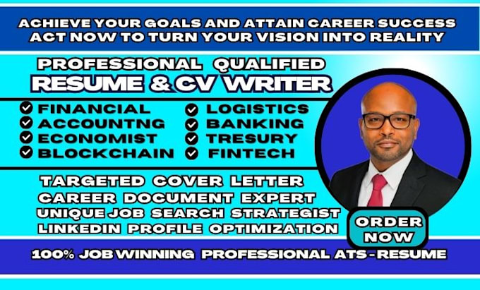 write finance resume, accounting, business, tax consultant, or equity trader CV