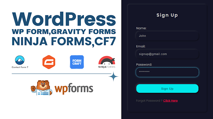 create or fix advance wpforms, contact form cf7, formcraft, gravity forms in 1hr