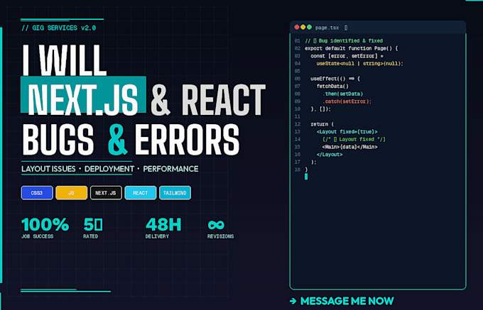 fix next js, react bugs, layout errors, deployment
