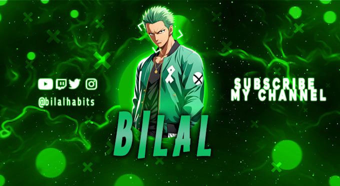 design unique anime banner for youtube, twitch, discord, kick