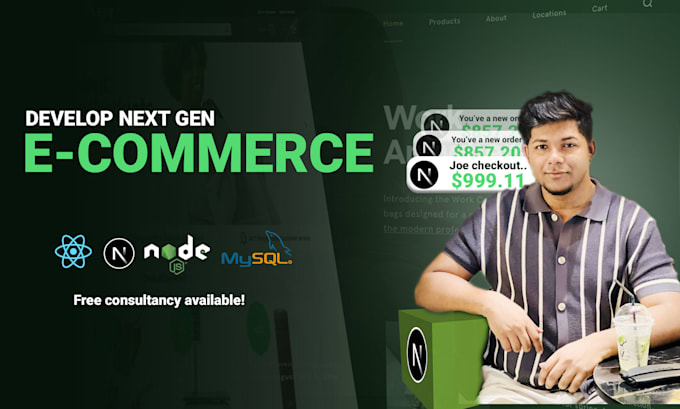 build websites and ecommerce using react js, next js node js