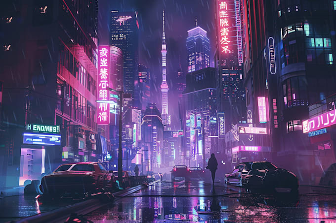 Draw cyberpunk futuristic city art by Dekhbirjolbi | Fiverr
